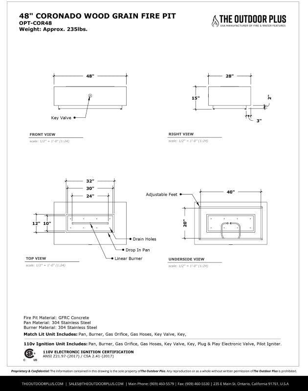 CORONADO Fire Pit - BLACK Wood Grain GFRC Concrete