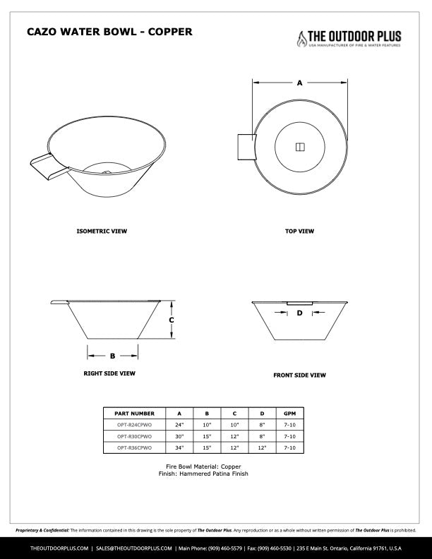 CAZO - Water Bowl - Hammered Copper