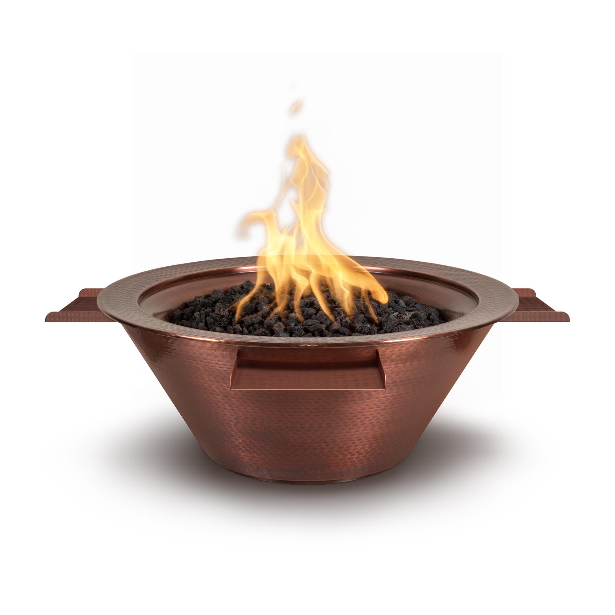 Cazo fire and water bowl hammered copper with 4-way spill scupper